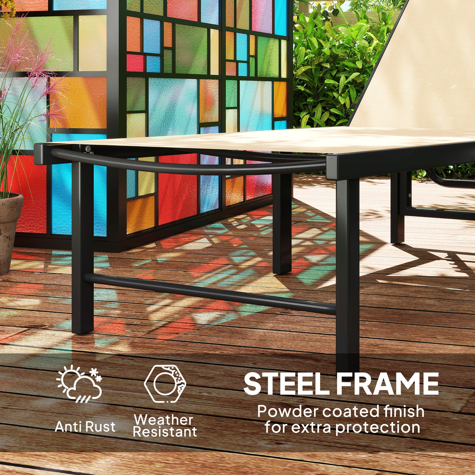 Outsunny Reclining Sun Lounger - Khaki