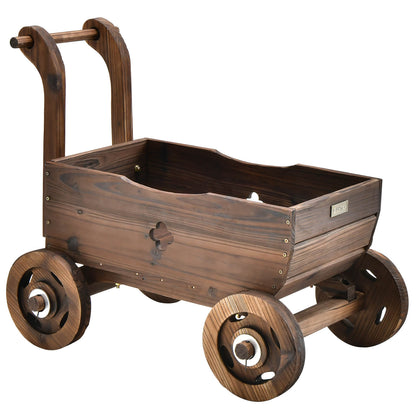 Decorative Wooden Wagon Cart with Wheels and Drainage Hole-Rustic Brown