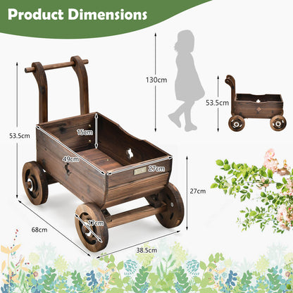 Decorative Wooden Wagon Cart with Wheels and Drainage Hole-Rustic Brown