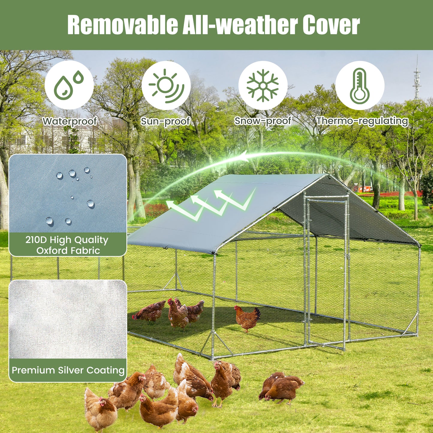 Large Metal Walk-in Chicken Coop with Waterproof and Sun-proof Cover