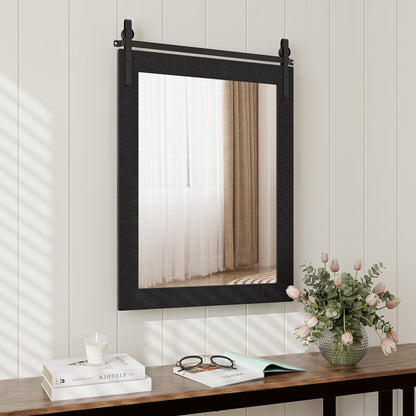 Wall Mounted Mirror with Solid Wood Frame and Metal Bracket-Black