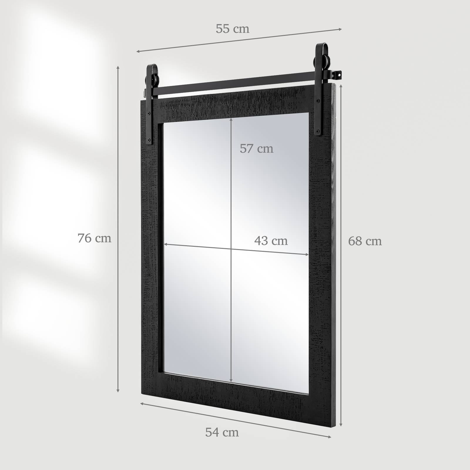 Wall Mounted Mirror with Solid Wood Frame and Metal Bracket-Black