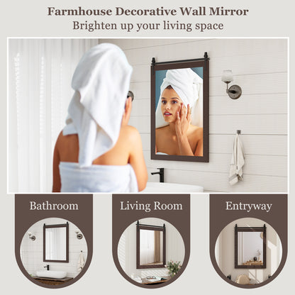 Wall Mounted Mirror with Solid Wood Frame and Metal Bracket-Walnut