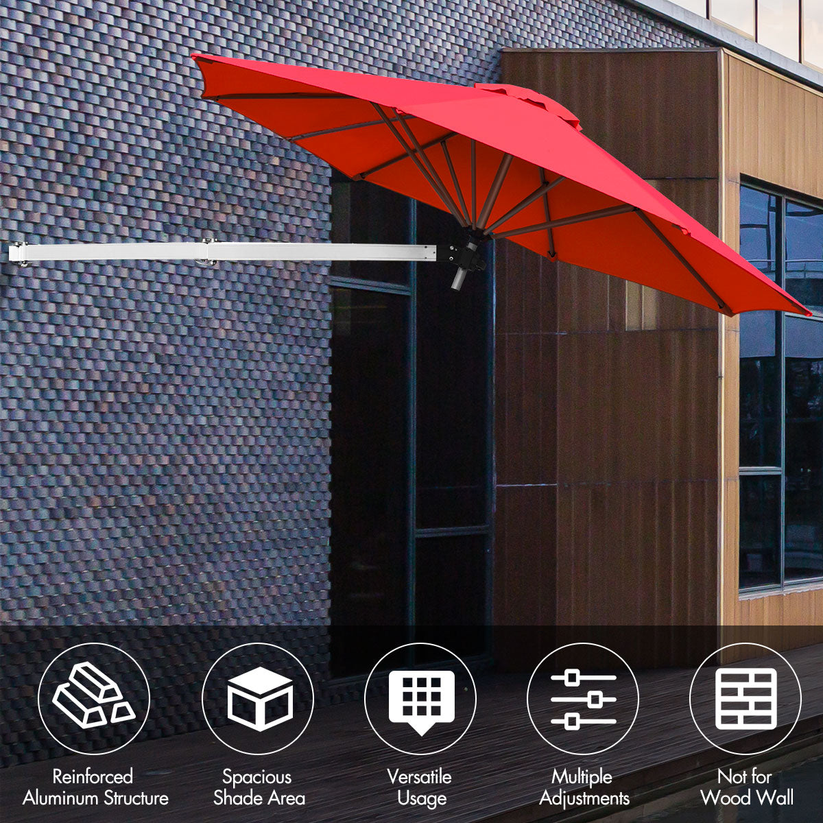 Outdoor Tilting Sunshade Umbrella with Large Shading Area-Burgundy