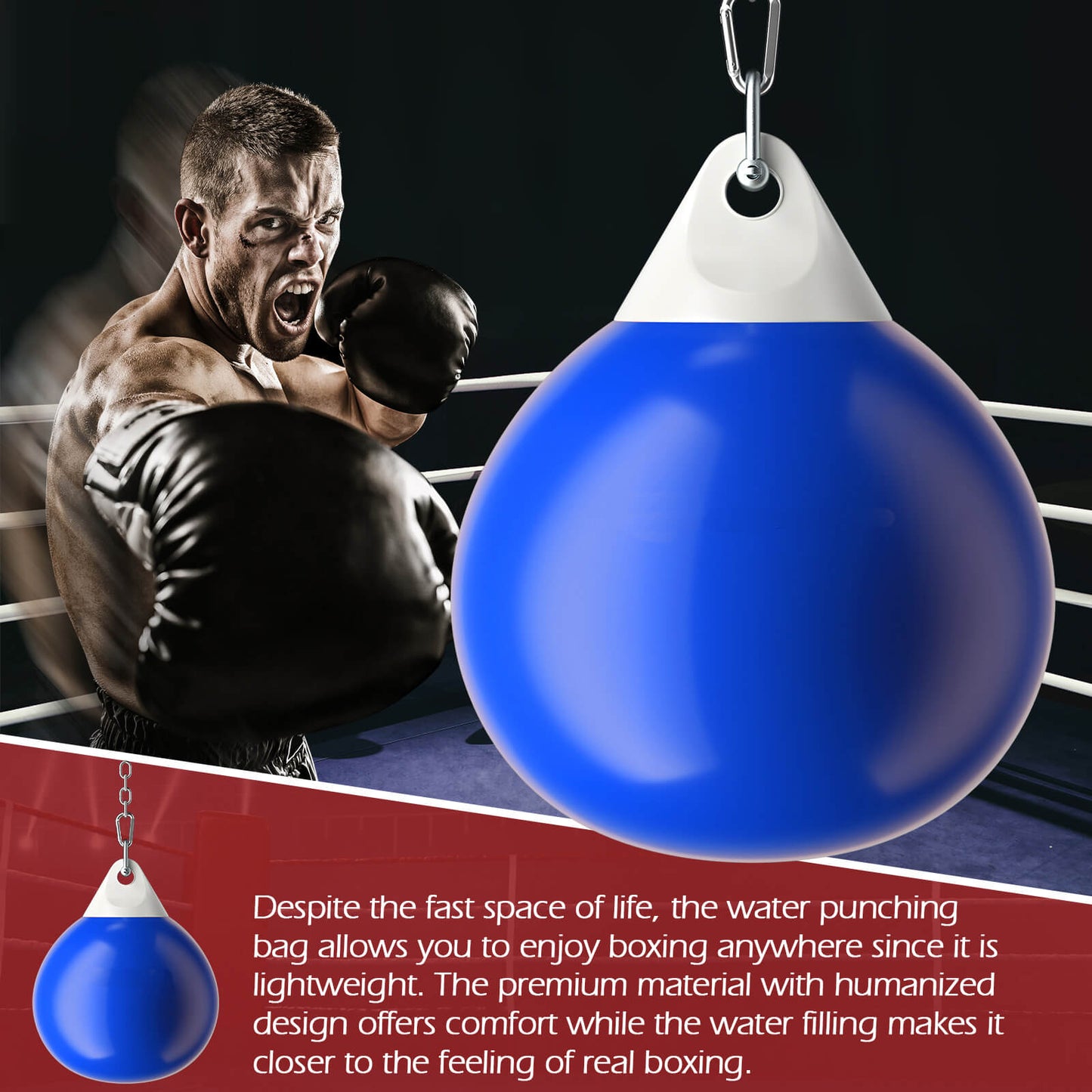 Water Punching Bag with Adjustable Metal Chain and Insurance Buckles-Blue