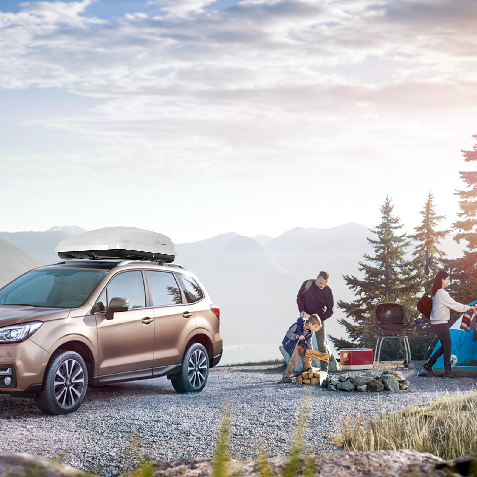 400L Car Rooftop Cargo Box with Security Keys and Dual Side Opening-White