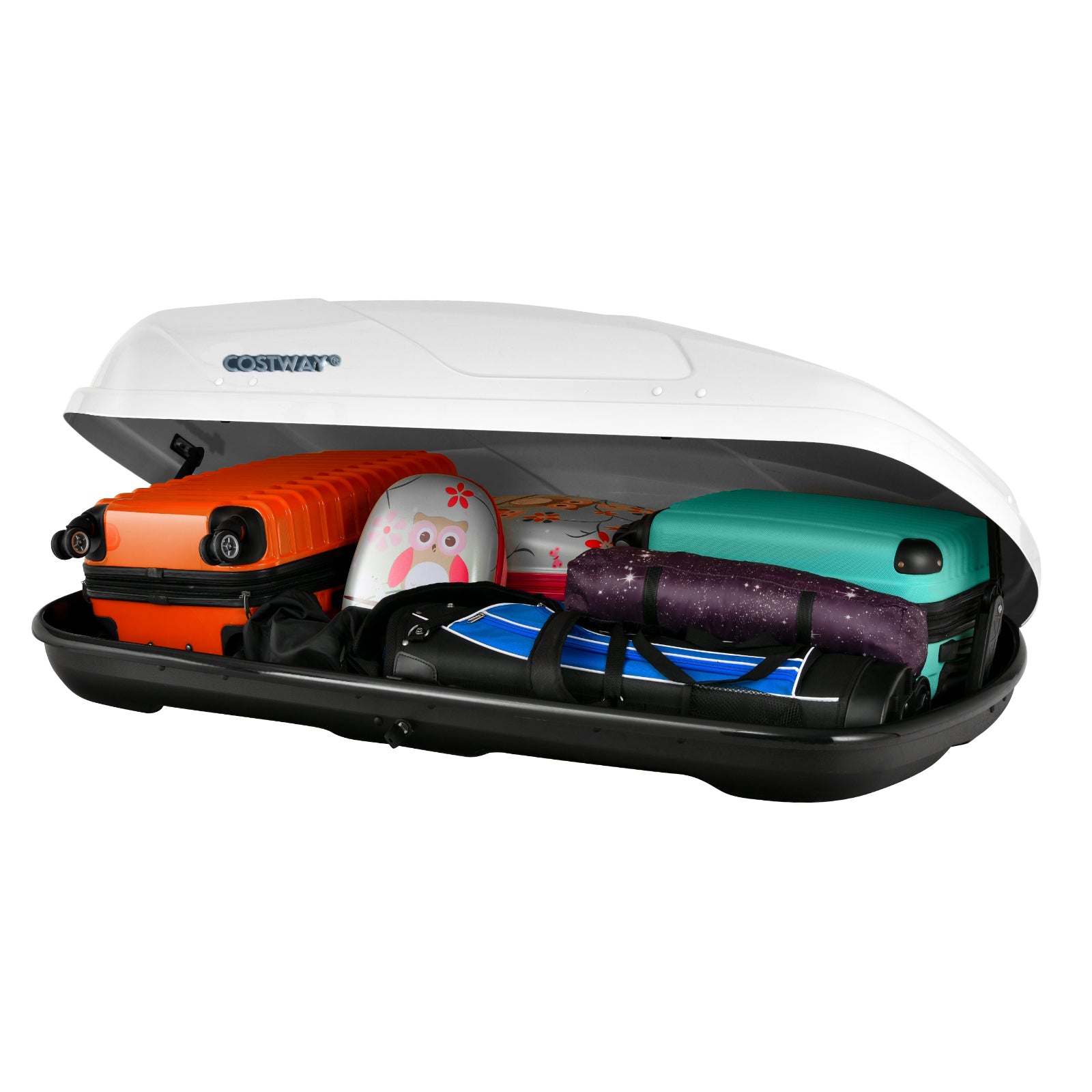 400L Car Rooftop Cargo Box with Security Keys and Dual Side Opening-White