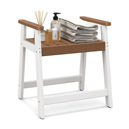 Waterproof HDPE Shower Bench with Armrests-Brown