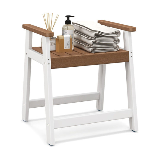 Waterproof HDPE Shower Bench with Armrests-Brown