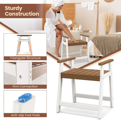 Waterproof HDPE Shower Bench with Armrests-Brown