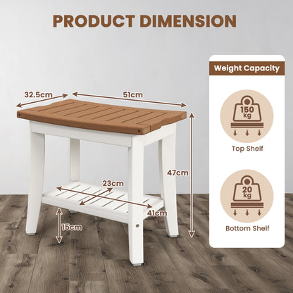 2-Tier Waterproof HDPE Shower Bench with Storage Shelf-Brown