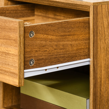 HOMCOM Modern Bedside Table Nightstand, Living Room End Table, Side Table with Drawer and Shelf, Walnut Brown