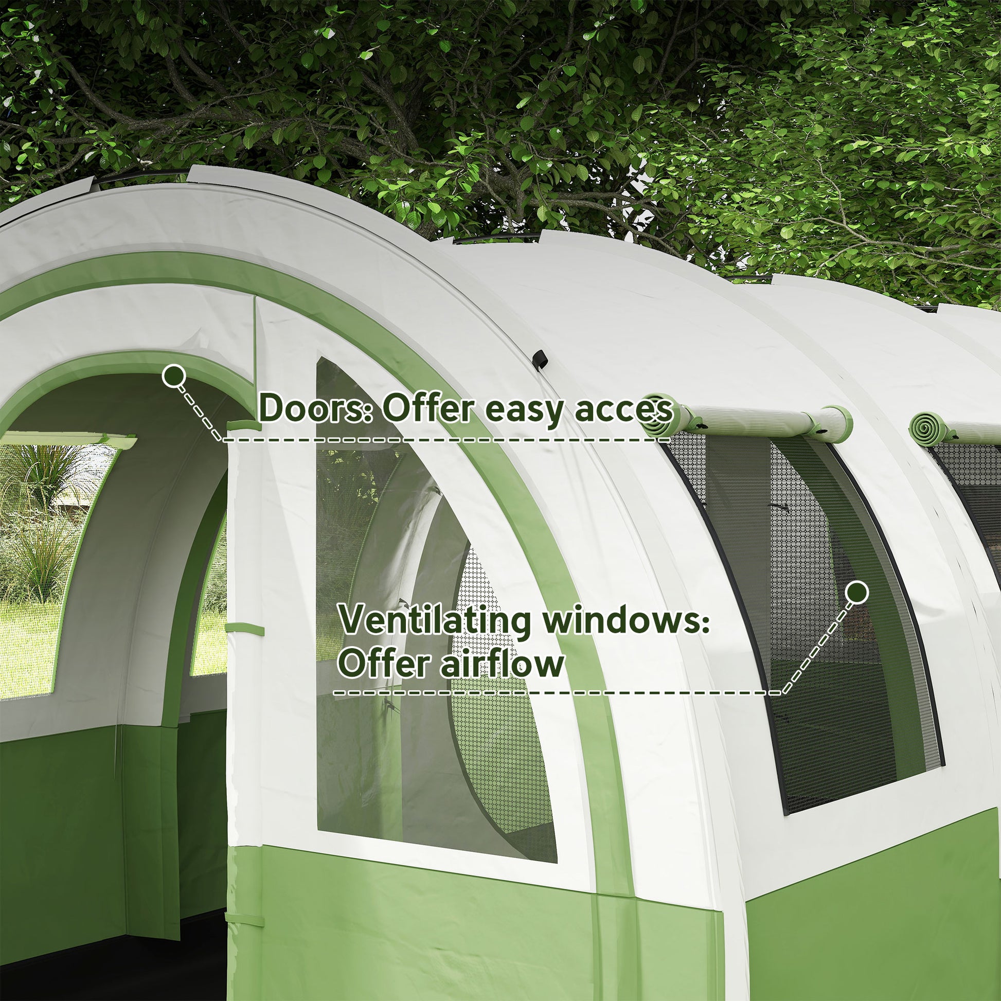 Outsunny 3000mm Waterproof Camping Tent, 5-6 Man Family Tent with Living and Bedroom, Carry Bag Included, Cream and Green