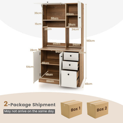 180CM Modern Kitchen Freestanding Storage Cabinet with Doors and Adjustable Shelves-White