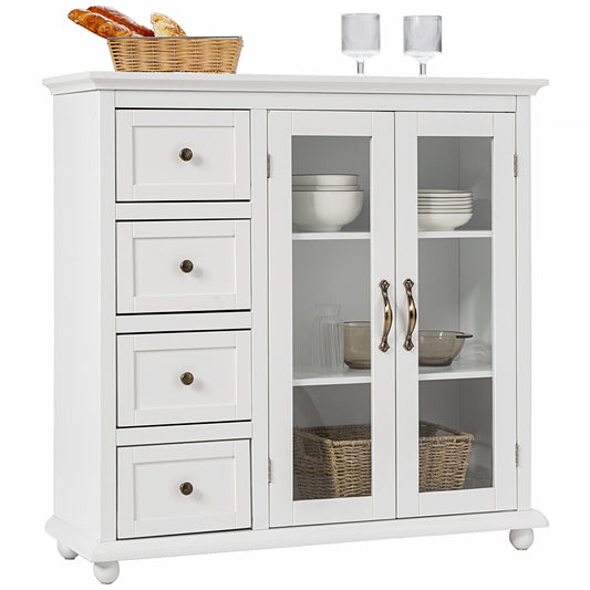 2-Door Wooden Buffet Sideboard with 4 Drawer-White