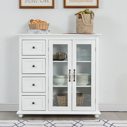 2-Door Wooden Buffet Sideboard with 4 Drawer-White