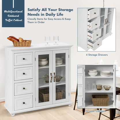 2-Door Wooden Buffet Sideboard with 4 Drawer-White