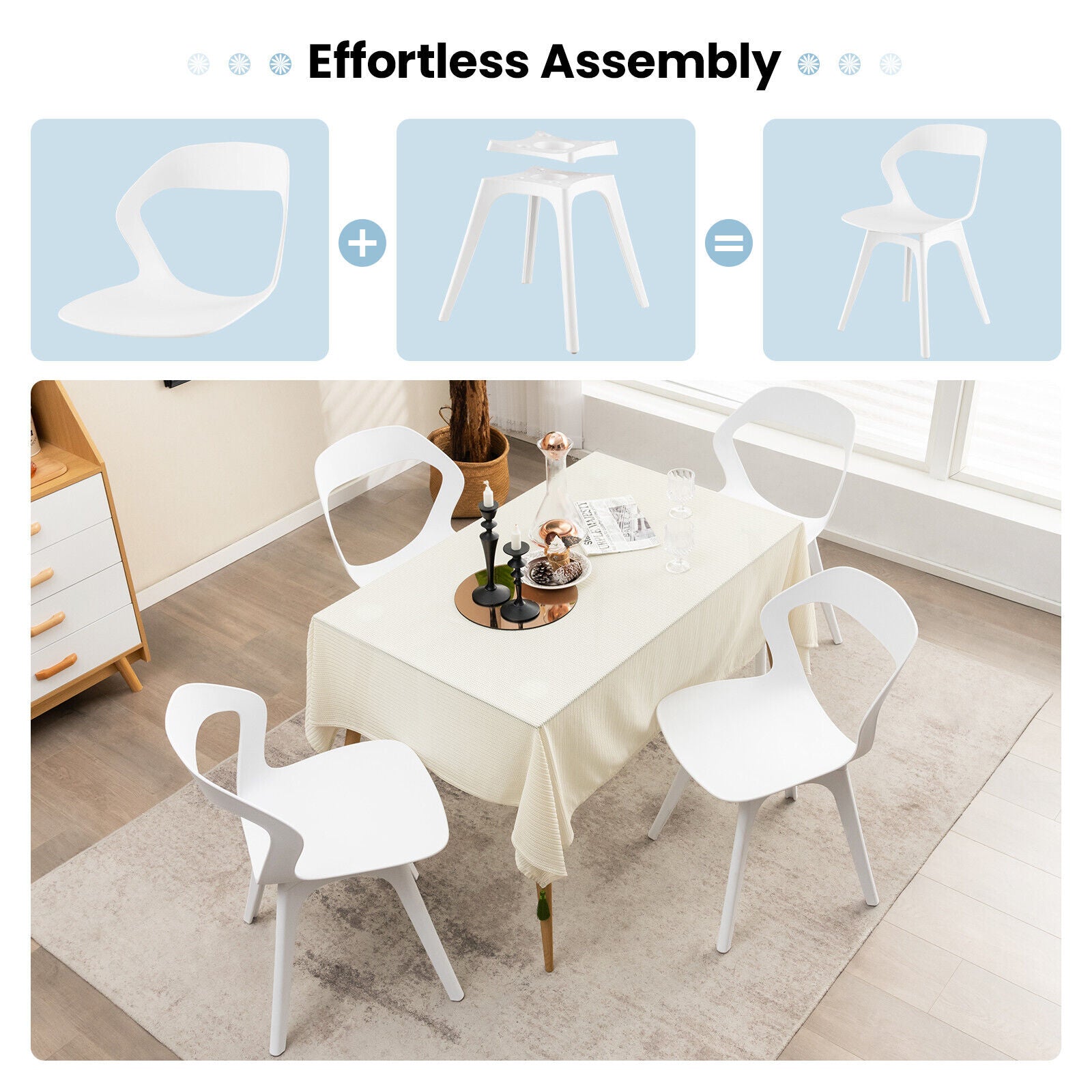 2 Pieces Modern Kitchen Dining Chair Set-White