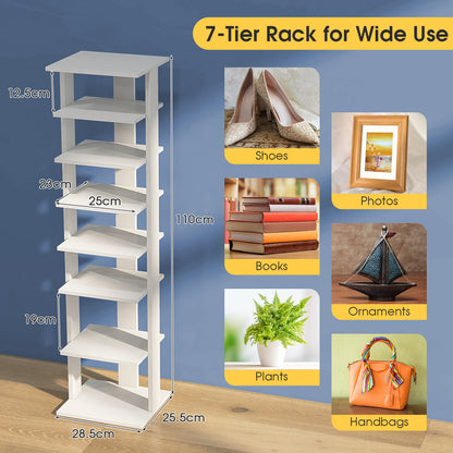 Wooden Vertical Shoe Rack with 7 Shelves-White
