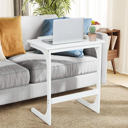 C-ShapedBamboo Side Table with 7 Adjustable Angles-White