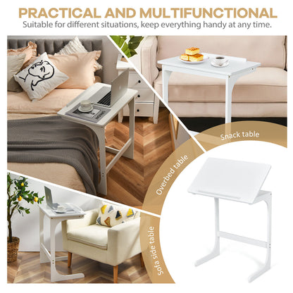 C-ShapedBamboo Side Table with 7 Adjustable Angles-White