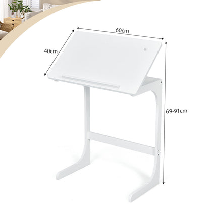 C-ShapedBamboo Side Table with 7 Adjustable Angles-White