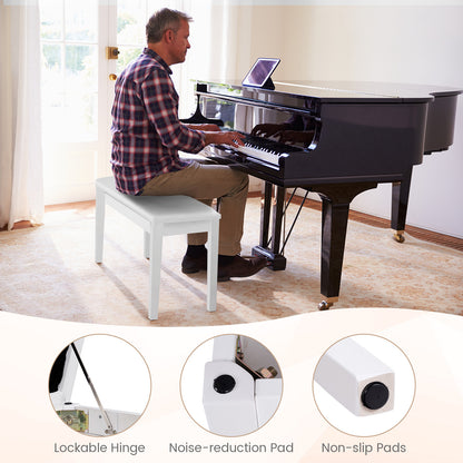 2-in-1 Padded Piano Bench with Storage Space-White
