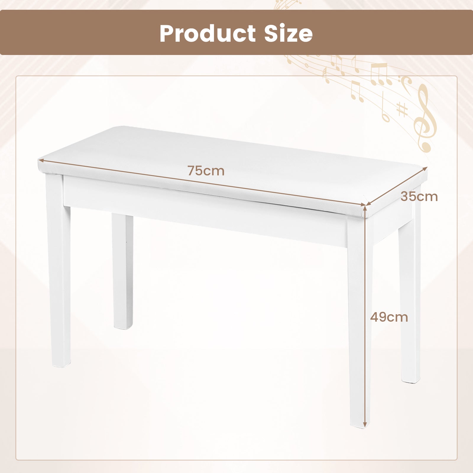 2-in-1 Padded Piano Bench with Storage Space-White