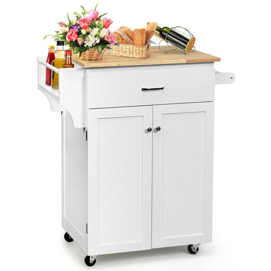 2-Door Kitchen Trolley Cart with Drawer and Spice Rack-White