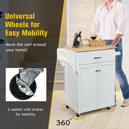 2-Door Kitchen Trolley Cart with Drawer and Spice Rack-White