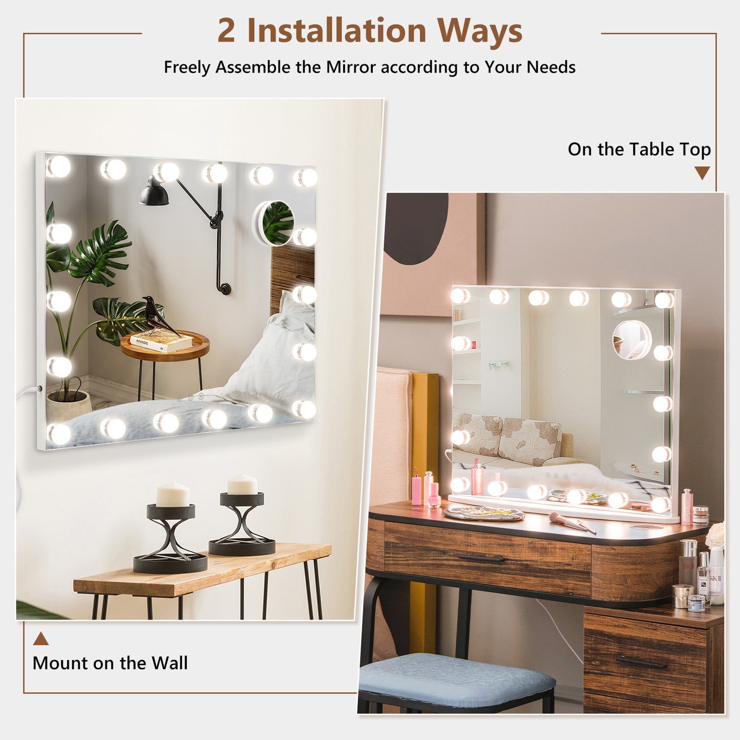Makeup Mirror with 18 Dimmable LED Lights and Magnifying Mirror-White