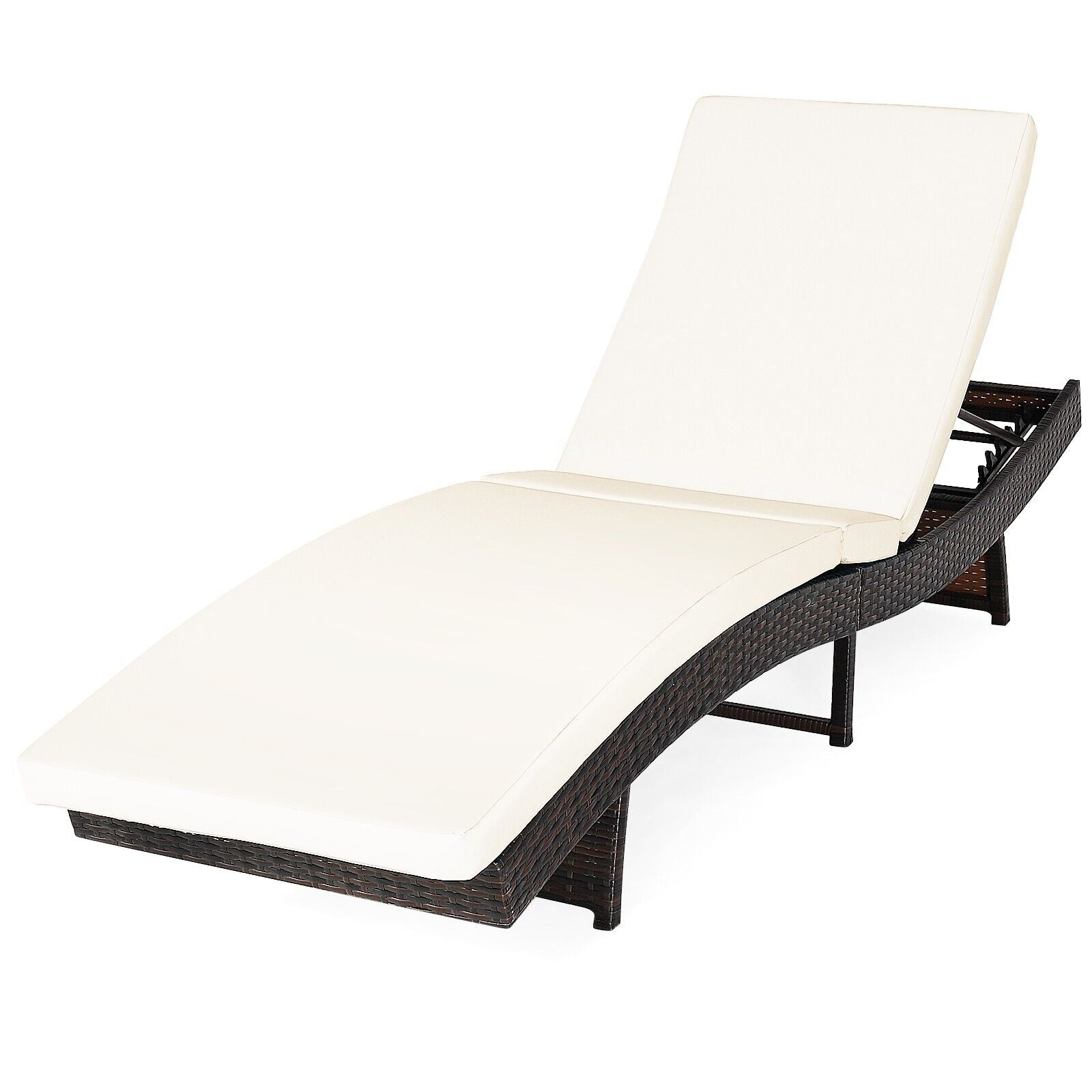 Outdoor Adjustable Folding Chaise Lounge with Removable Thick Cushion-White