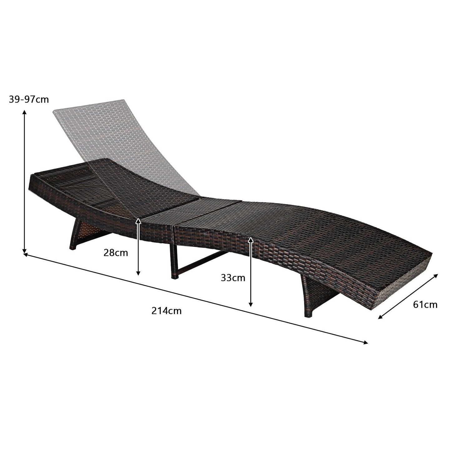 Outdoor Adjustable Folding Chaise Lounge with Removable Thick Cushion-White