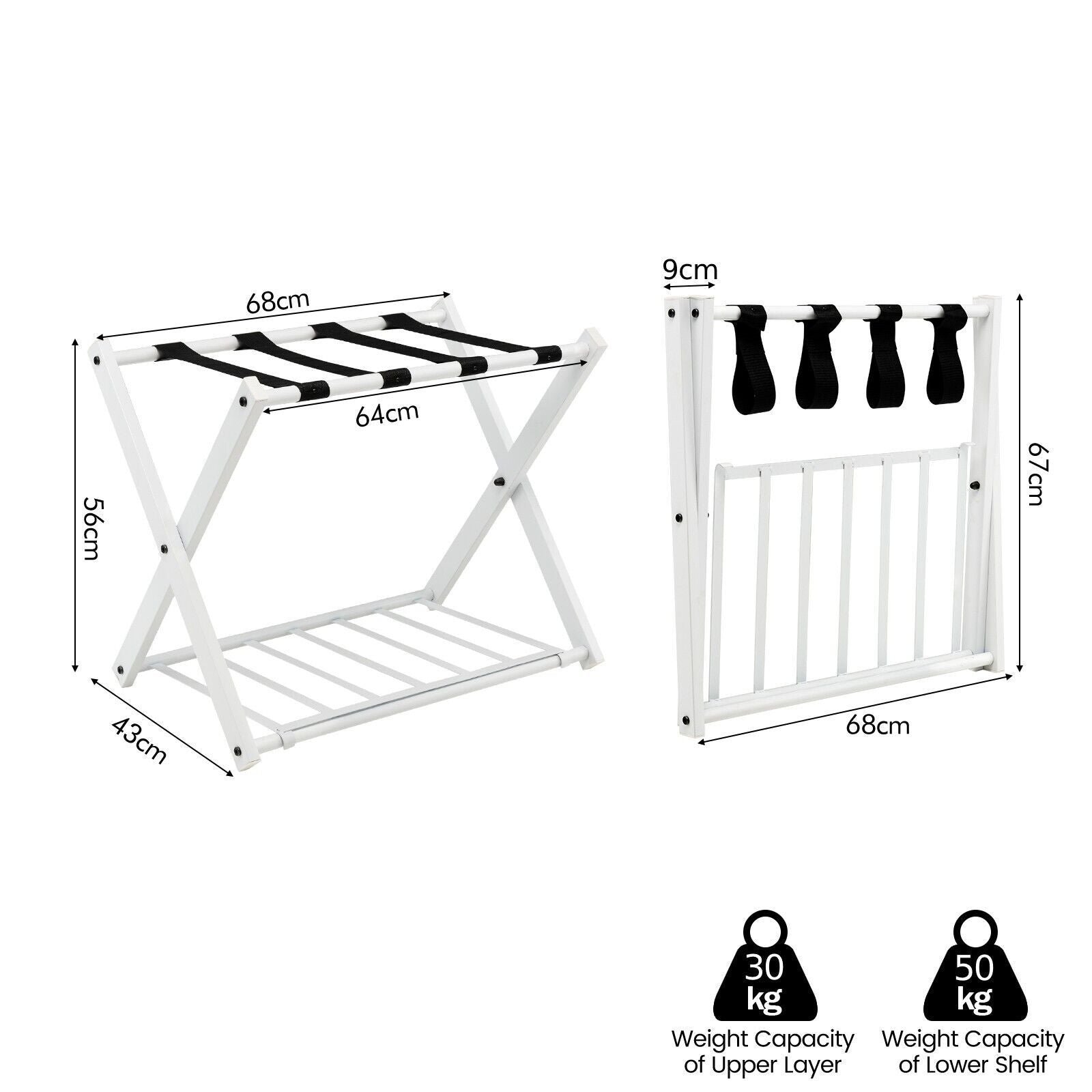 2 Piceces 2-Tiers Folding Luggage Rack Set-White
