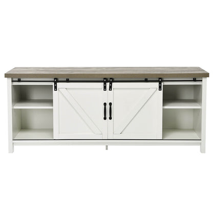 Modern TV Cabinet for 60-Inch TV Wooden Media Storage Shelves-White