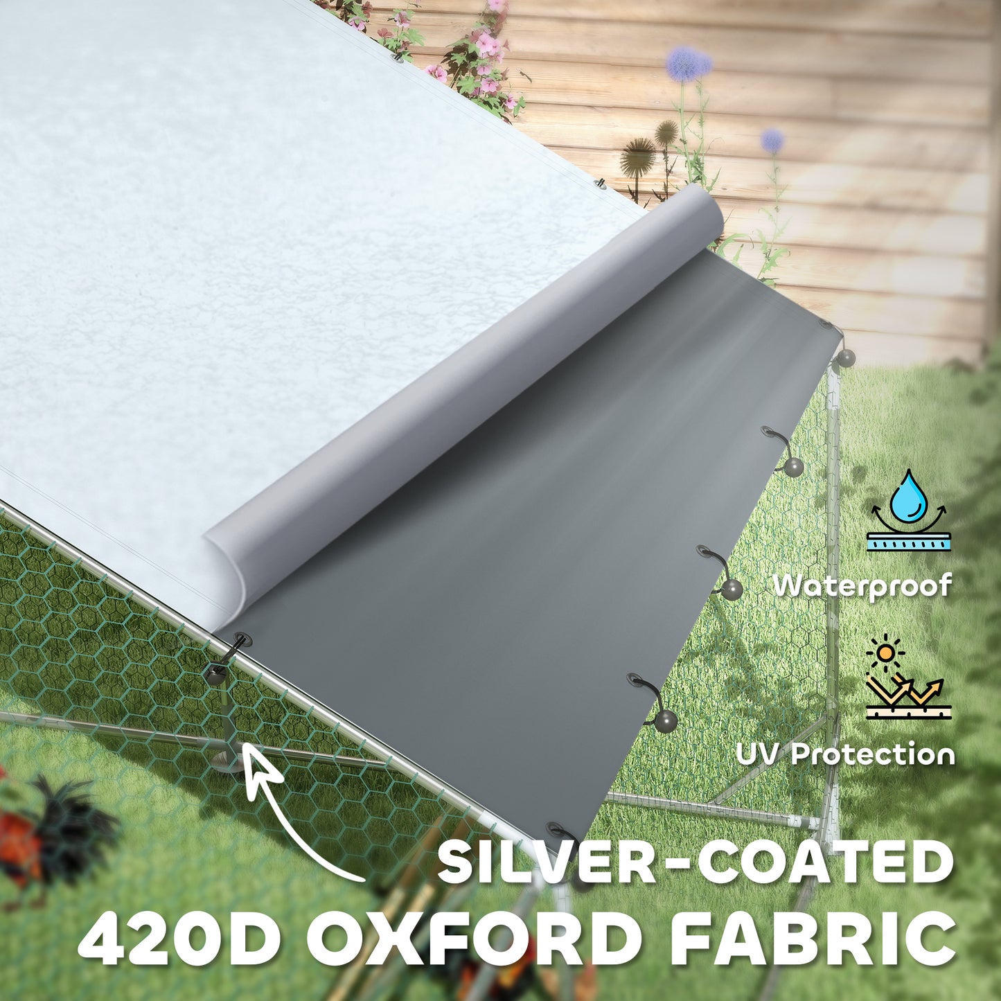 PawHut Walk-in Chicken Run w/ Cover, Feeding Door, Hanging Feeder, Perch, for 12-18 Poultry