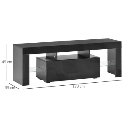 HOMCOM High Gloss TV Stand Cabinet with LED RGB Lights and Remote Control for 43"/50"/55" TV, Media TV Console Table with Storage Drawer and Shelf