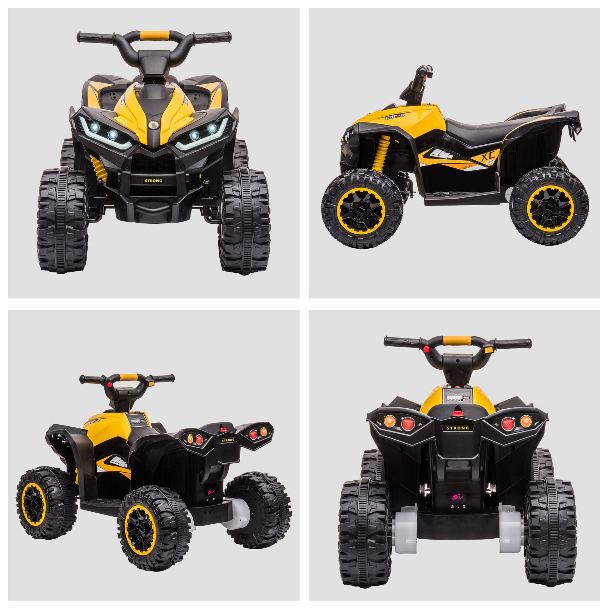 HOMCOM 12V Quad Bike with Forward Reverse Functions, Ride on Car ATV Toy with High/Low Speed, Slow Start, Suspension System, Horn, Music, Yellow