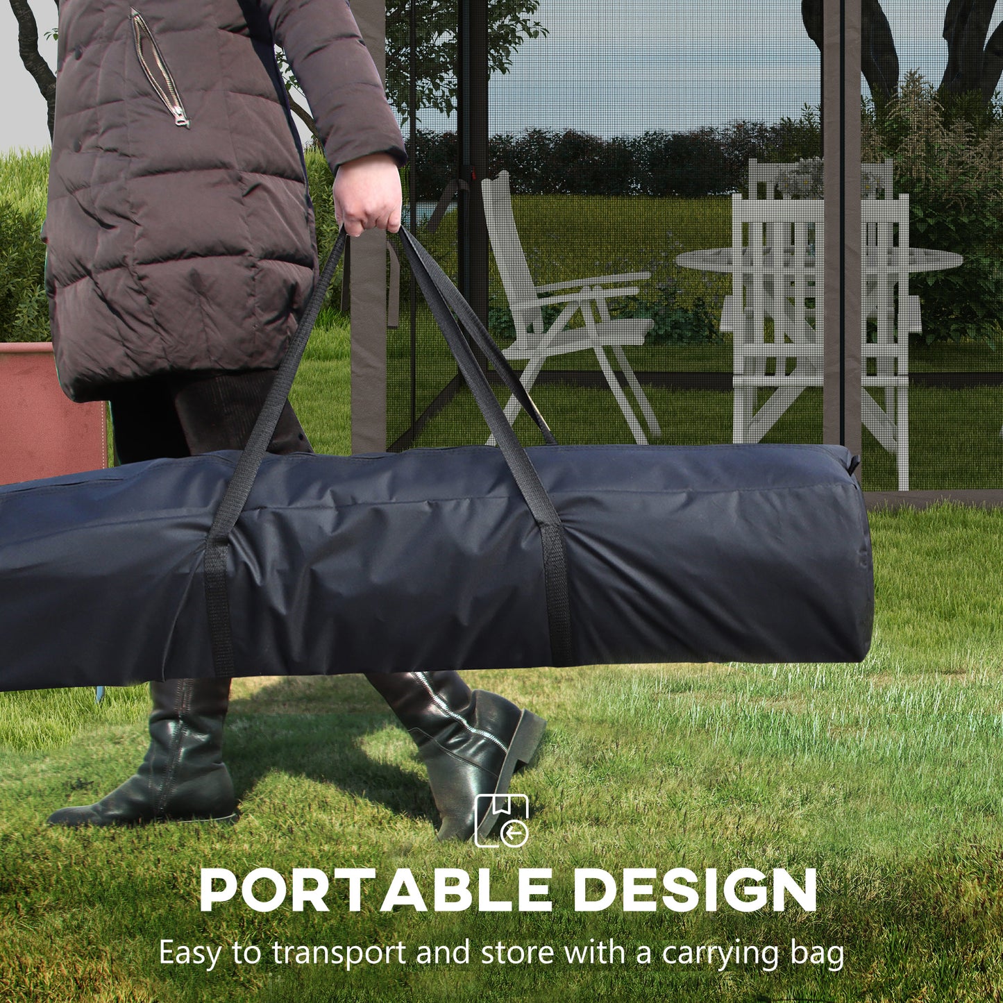 Outsunny 3.25 x 3.25m Pop Up Gazebo, Double-roof Garden Tent with Netting and Carry Bag, Party Event Shelter for Outdoor Patio, Brown and Grey