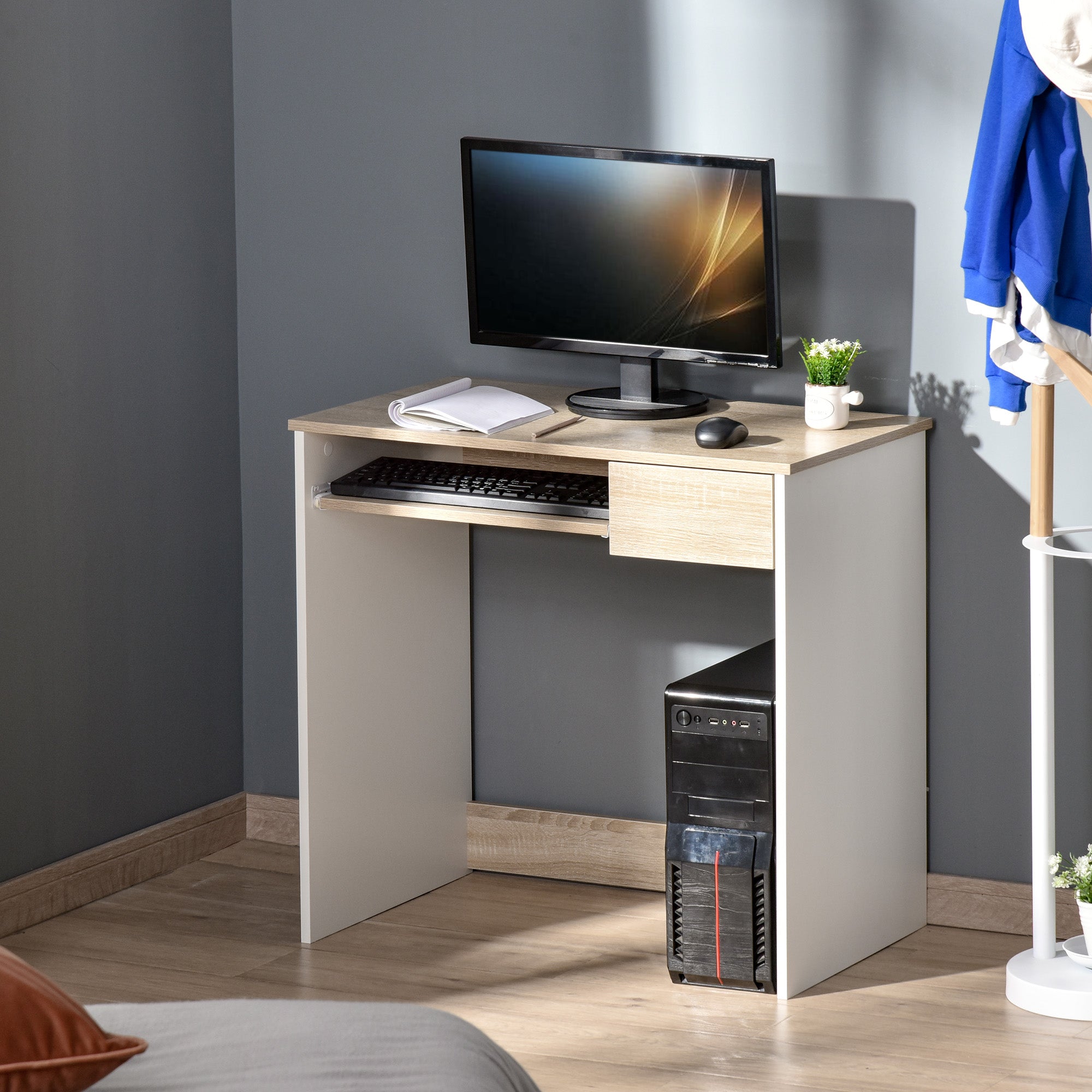 HOMCOM Compact Small Computer PC Table with Keyboard Tray Drawer Study ...