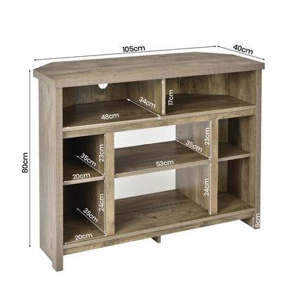 Wood Corner Universal TV Stand with Storage Cabinets and Adjustable Shelves-Natural