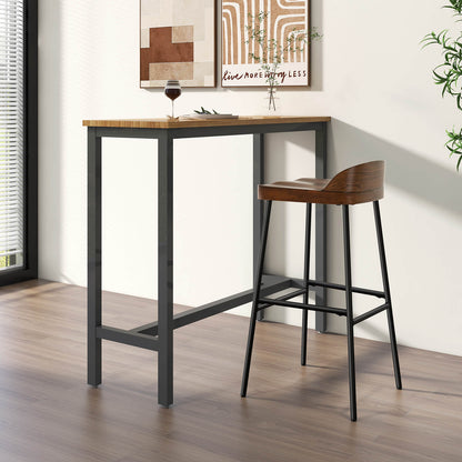 Wooden Bar Stool with Chic Low Back and Metal Legs-Walnut