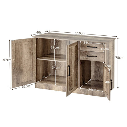 Multifunctional Kitchen Buffet Cabinet with 2 Drawers and 3 Doors