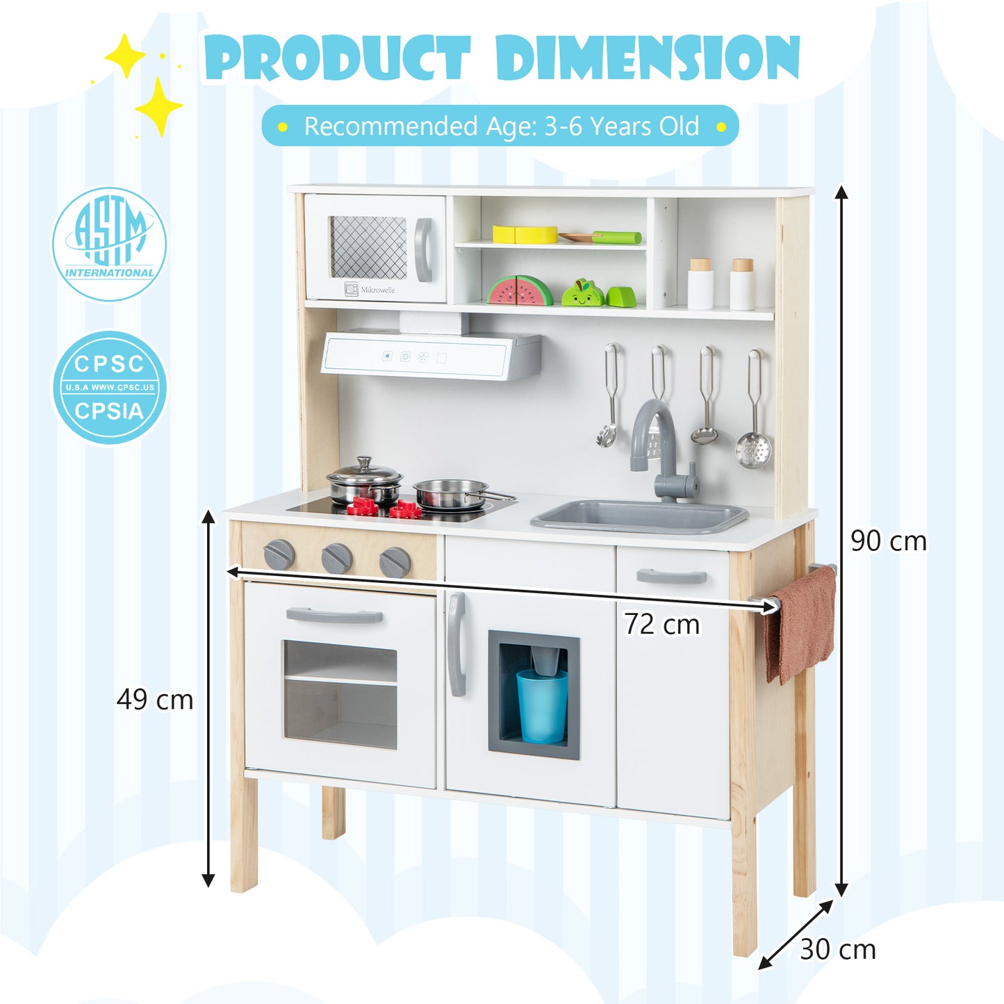 Wooden Kids Play Kitchen Set with Microwave Stoves Oven-White