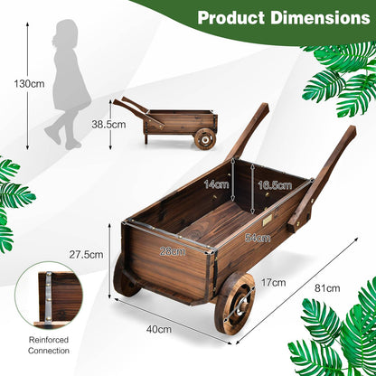 Wooden Wagon Planter Box with Wheels and Drainage Hole-Rustic Brown