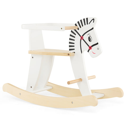 Wooden Rocking Horse with Detachable Fences and Backrest-White