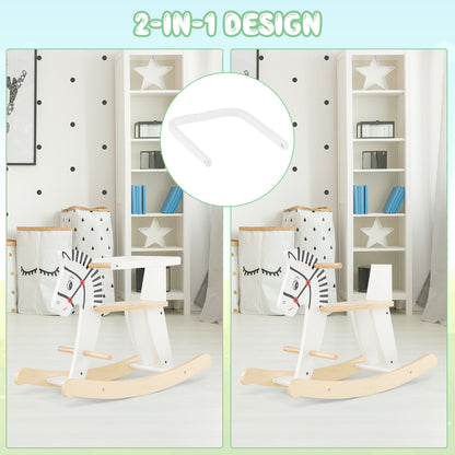 Wooden Rocking Horse with Detachable Fences and Backrest-White
