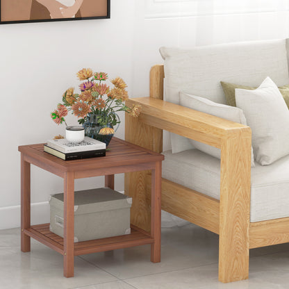 2-Tier Wooden Side Table with Slatted Tabletop