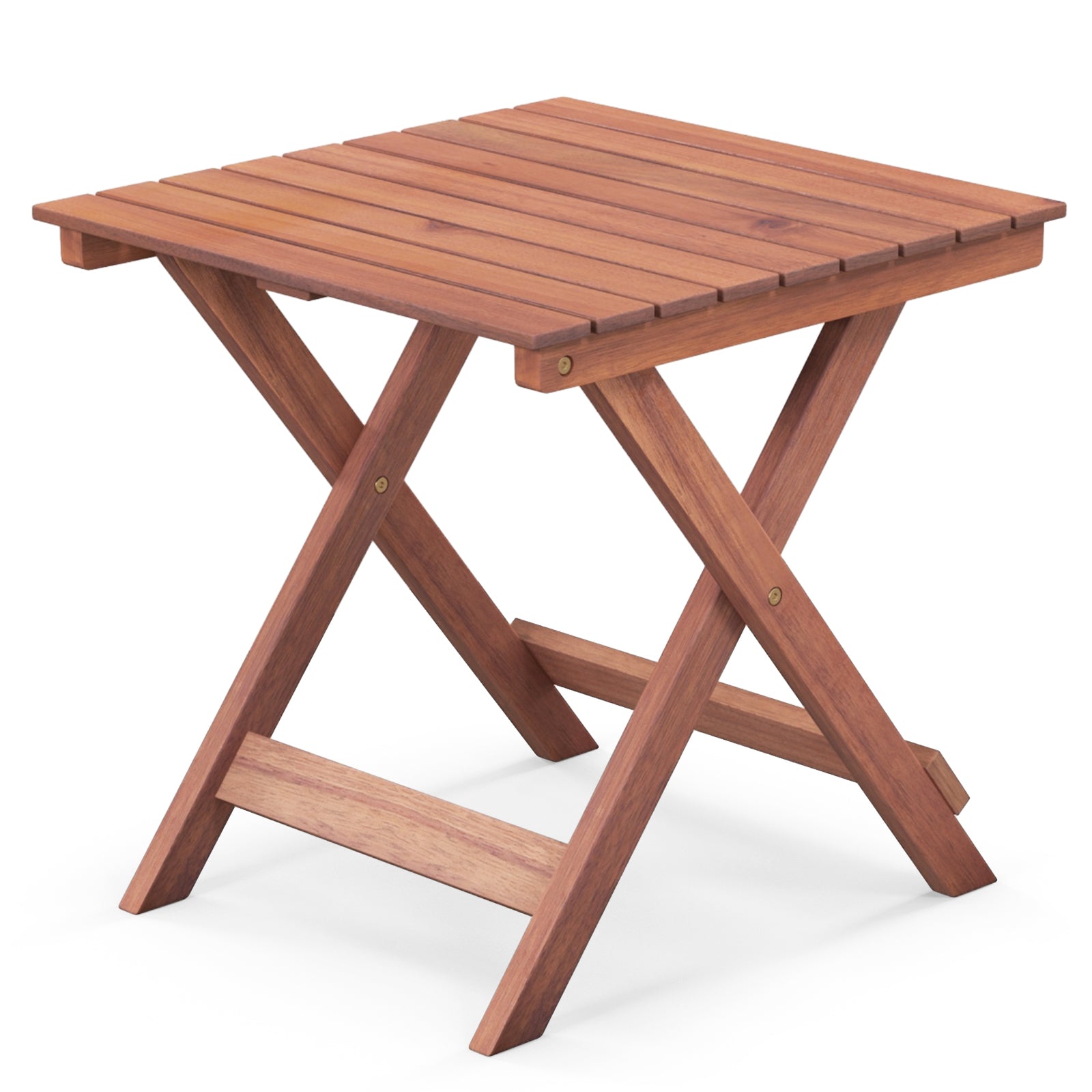 Wooden Side Table with Slatted Tabletop and Sturdy X-shaped Frame-A