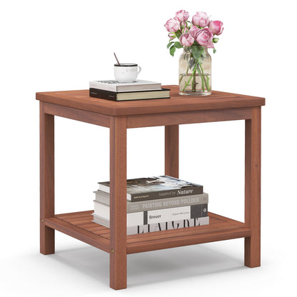 2-Tier Wooden Side Table with Slatted Tabletop